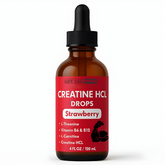 Creatine HCL Liquid Drops for Men & Women - 1000mg Per Serving, L-Theanine, Vitamin B12 & B6, L-Carnitine - High Absorption 4 Fl Oz (120ml) (4 FL OZ, Strawberry)