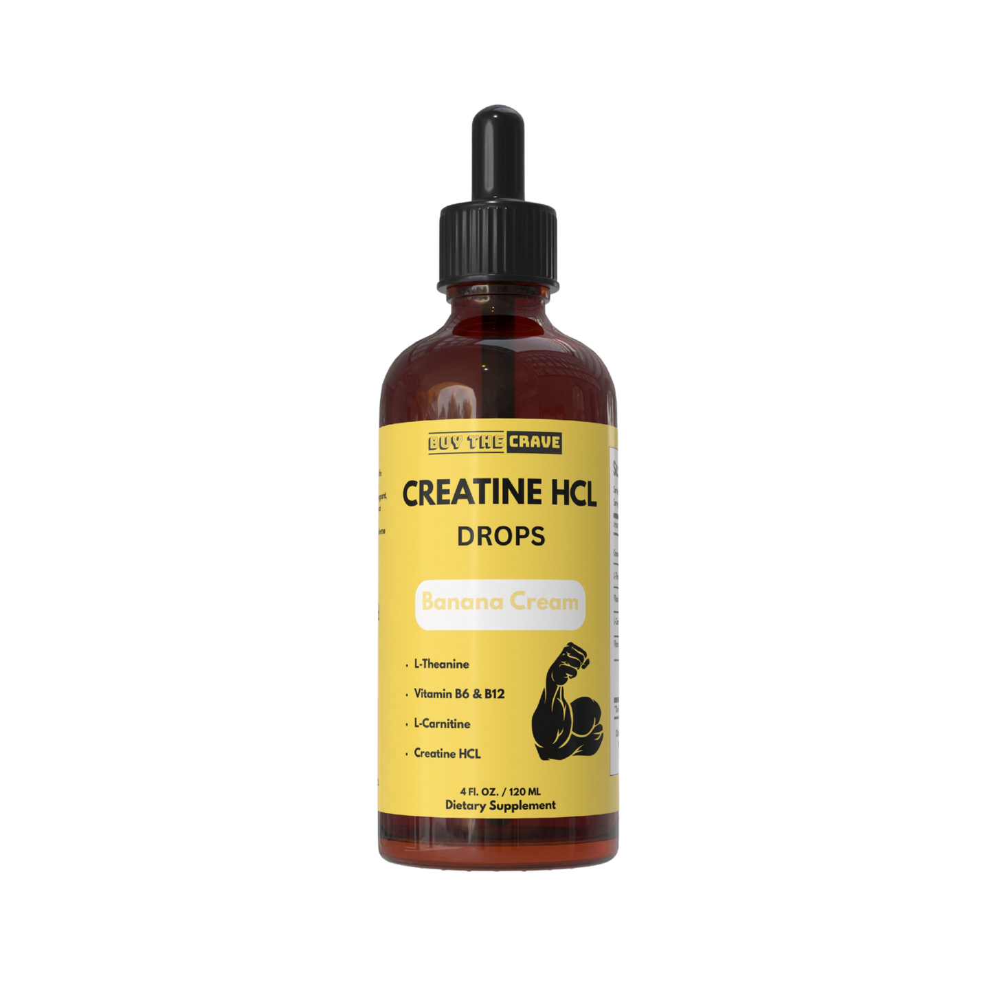 Creatine HCL Liquid Drops for Men & Women - 1000mg Per Serving, L-Theanine, Vitamin B12 & B6, L-Carnitine - High Absorption 4 Fl Oz (120ml) (4 FL OZ, Banana Cream)