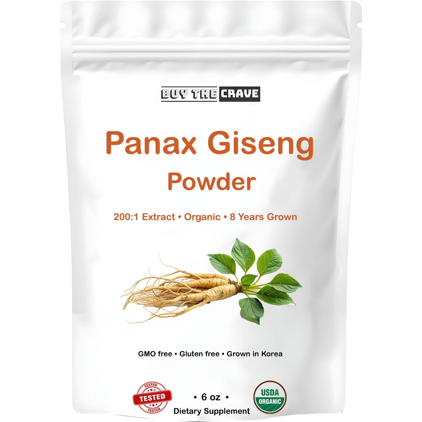 Organic Korean Panax Ginseng Root Extract, 200:1 Powder Root Extract, Maximum Strength, 170 g (6oz), 1 Gram Per Serving, with Active Ginsenosides