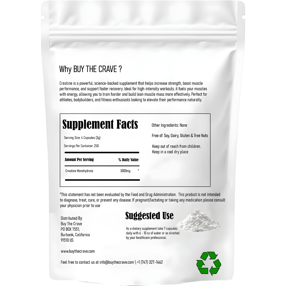 Micronized Creatine Monohydrate 1000 Capsules, 250 Servings, 750mg of Creatine Monohydrate Per Capsule, 3000mg Per Serving