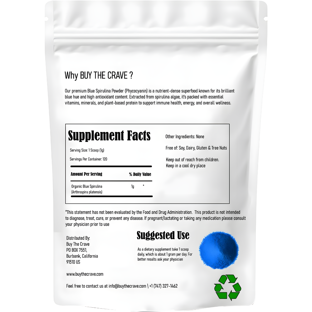 Organic Blue Spirulina Powder – Phycocyanin Extract | 60 Servings | No Fishy Odor | Vegan Blue-Green Algae Protein | Natural Vibrant Food Coloring for Smoothies, Baking, Drinks & Recipes