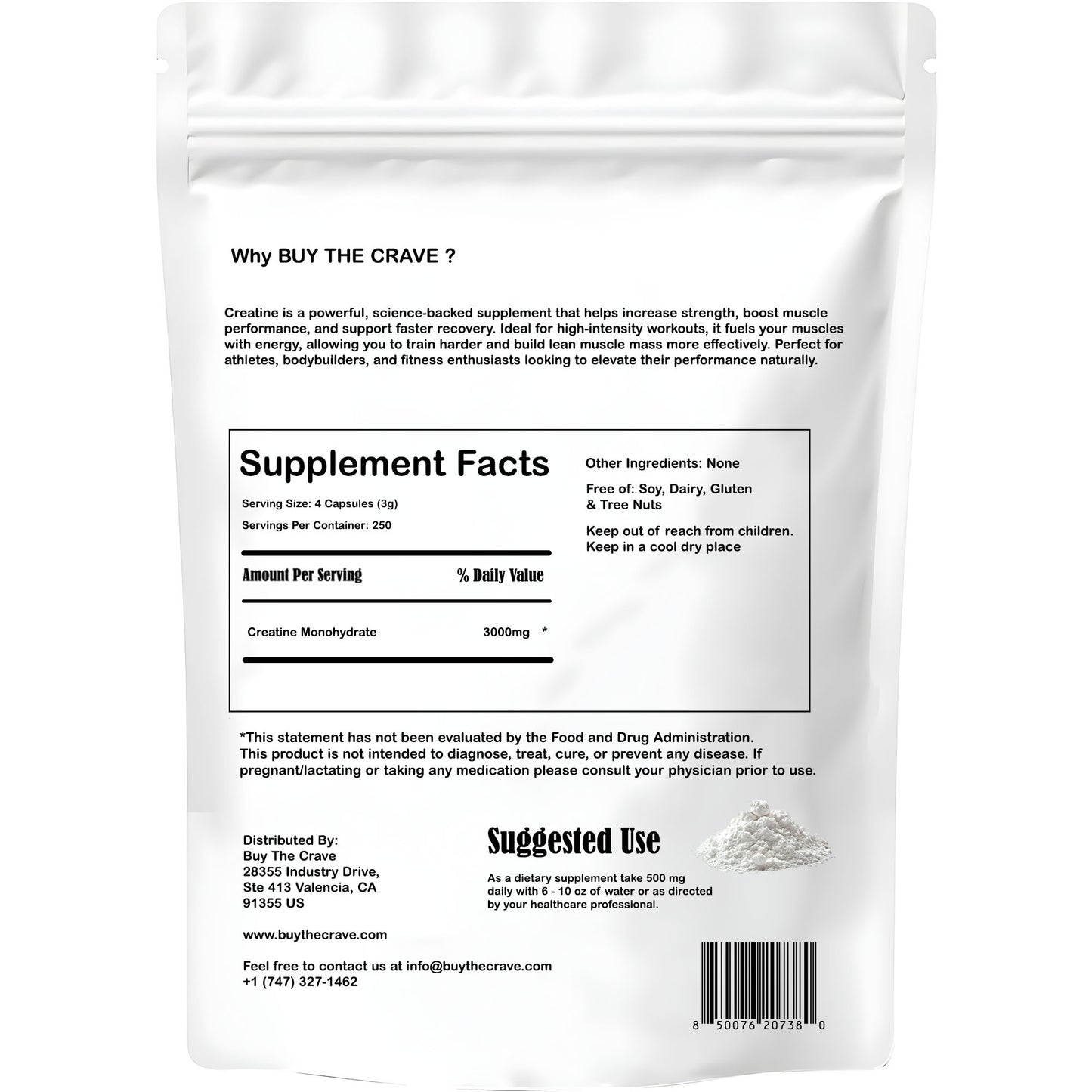 Micronized Creatine Monohydrate 1000 Capsules, 250 Servings, 750mg of Creatine Monohydrate Per Capsule, 3000mg Per Serving