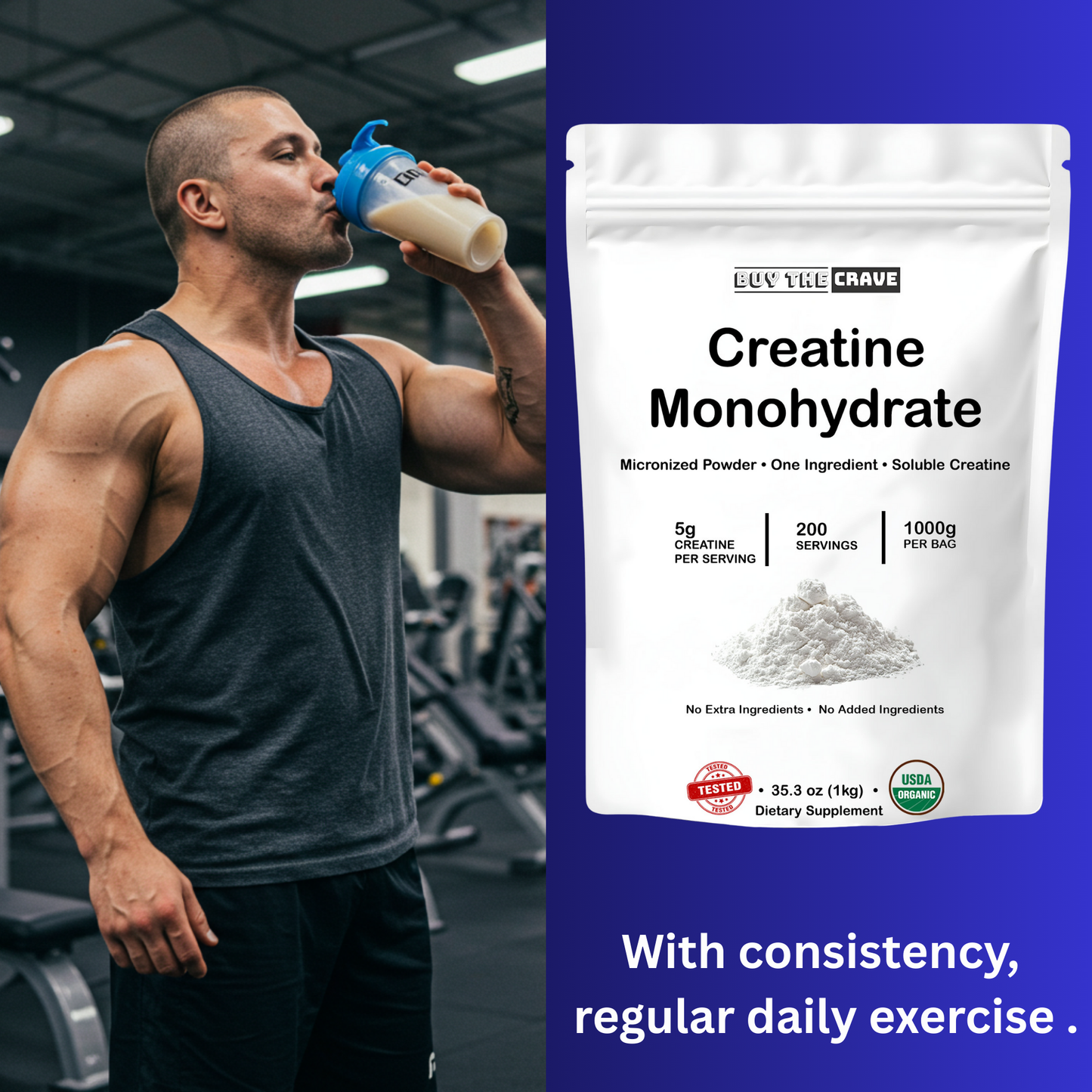 Ultra-Pure Micronized Creatine Monohydrate Powder - Maximize Strength, Power, and Muscle Growth - Unflavored, Gluten-Free (200 Servings, 1000g)