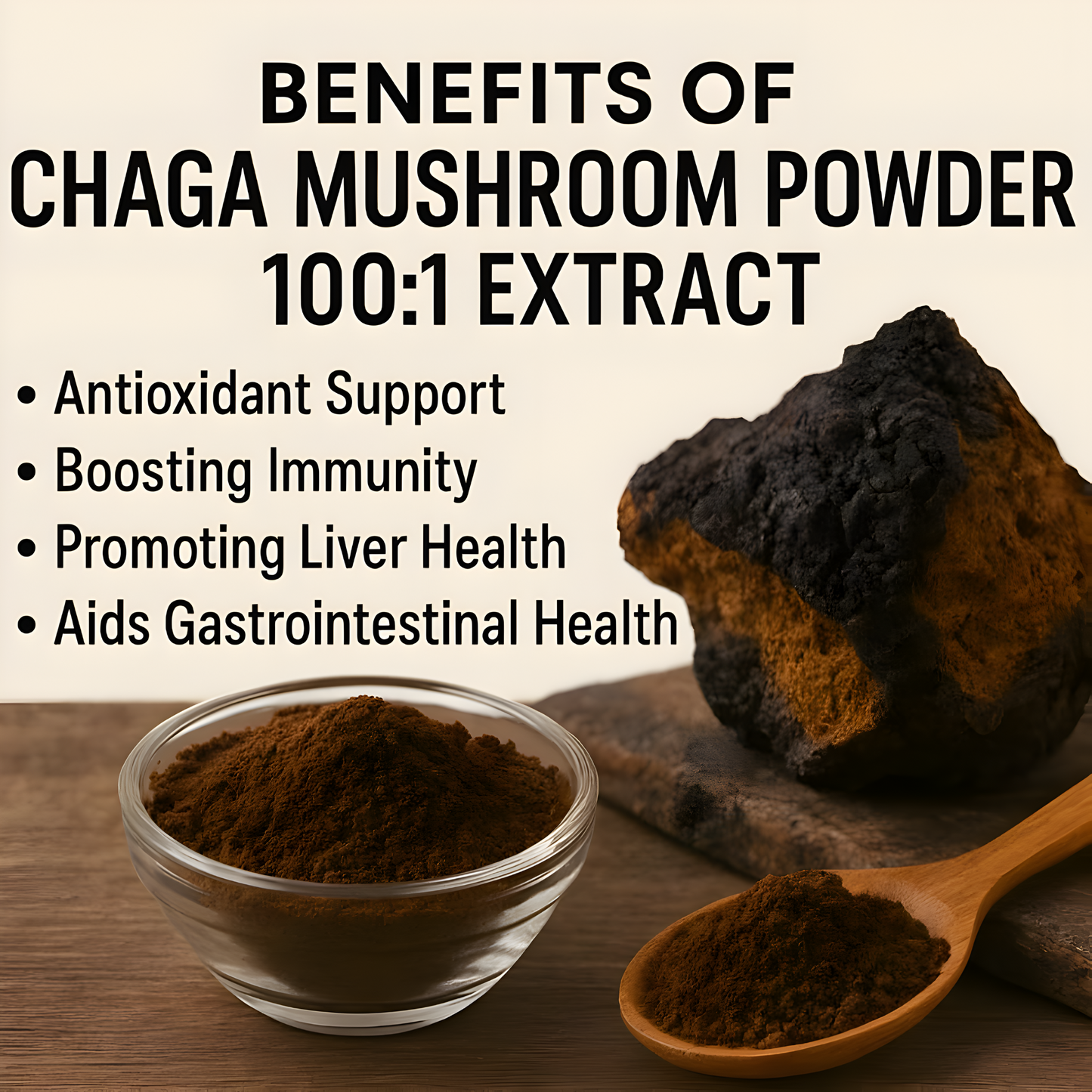Organic Freeze-Dried Chaga Mushroom Extract Powder 100:1 Concentrate, 6 Ounces (170g), 340 Servings, Wild-Harvested Fruit Body, Dual-Phase Extraction, Vegan, Non-GMO, Gluten-Free