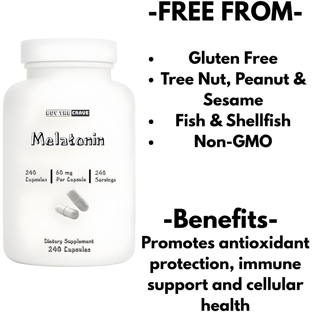 Melatonin 60mg Extra Strength Capsules, 240 Counts, Easy to Swallow & Fast Dissolve | Vegetarian Friendly, Non-GMO & No Gluten