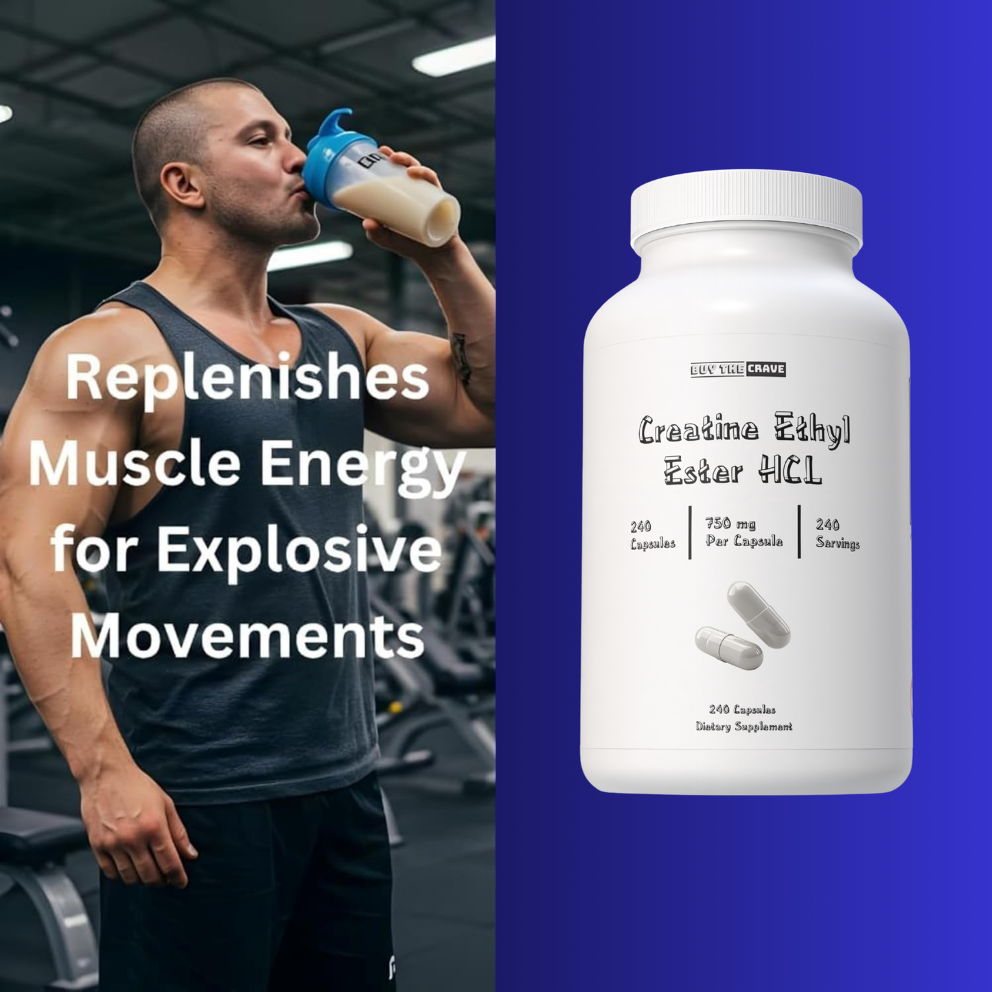 Creatine Ethyl Ester HCI Pills, 7X Concentrated vs Monohydrate Powder, Cognitive, Energy, Muscle, Recovery Support for Men & Women, Creatine HCI Capsules 240 Servings