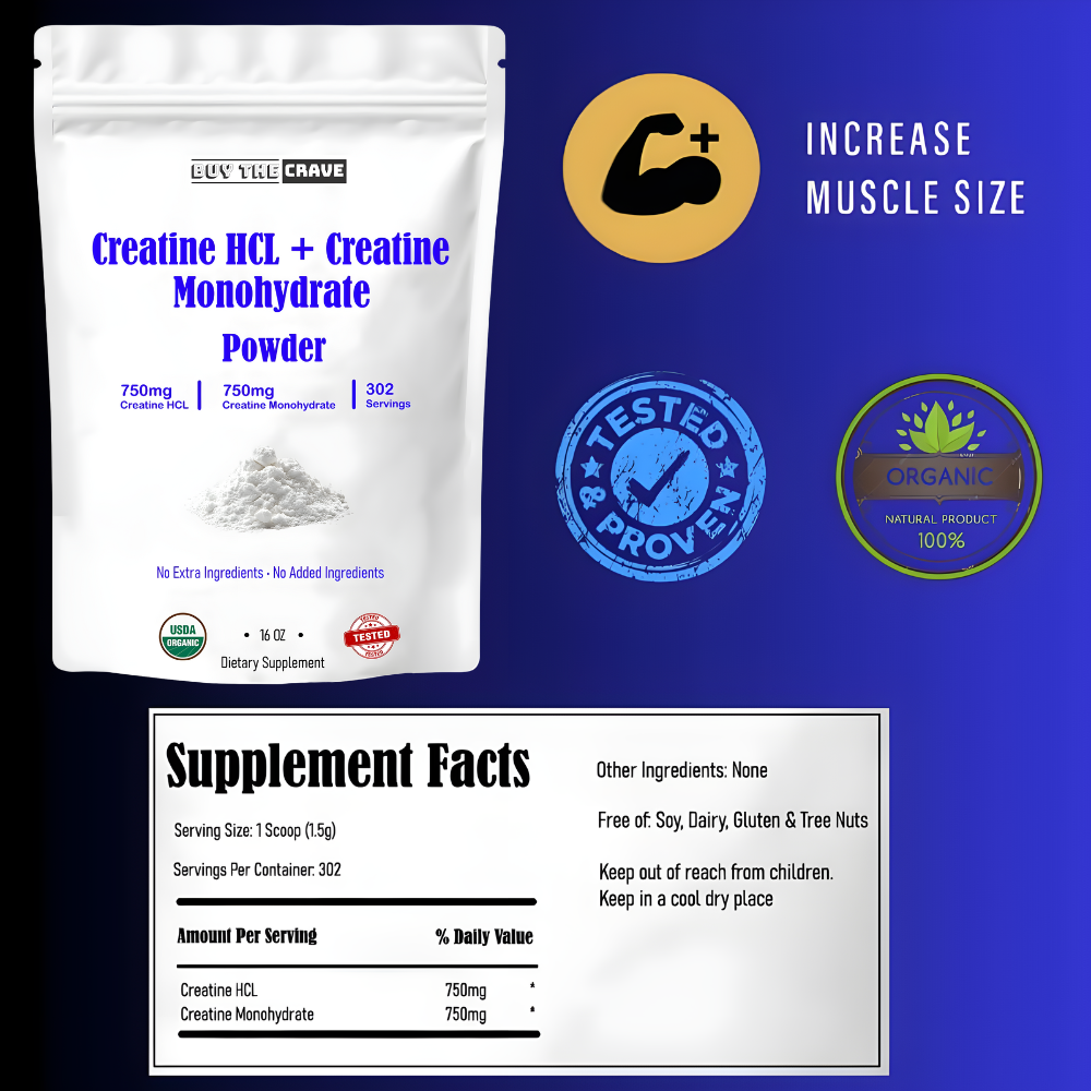 Creatine HCL + Creatine Monohydrate Mix, Less Sour & Easier to Consume, Post Workout Muscle Builder for Men & Women,Creatine Hydrochloride + Monohydrate, 16 OZ (454g)
