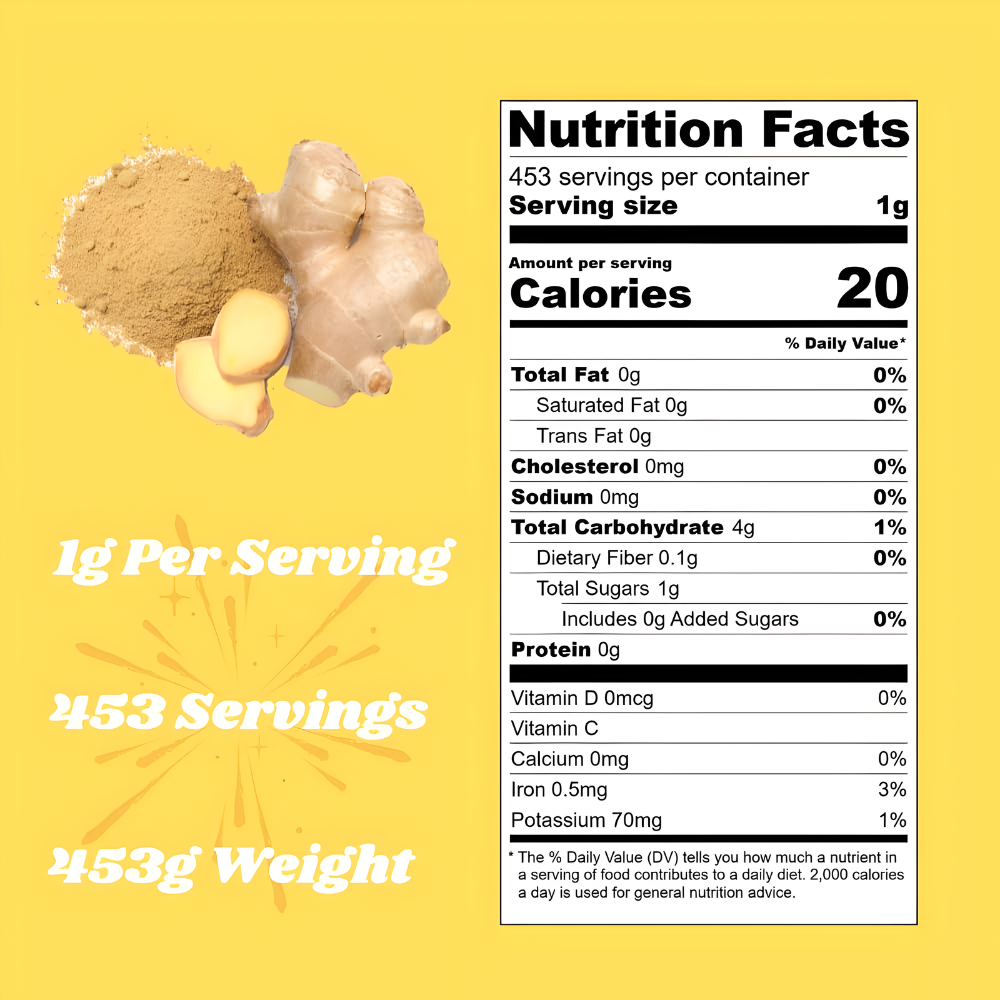 Organic Ginger Root Extract Powder, Ginger Supplement, Herbal Supplement, Great for Baking, Cooking & Tea, 453g (1 lbs)