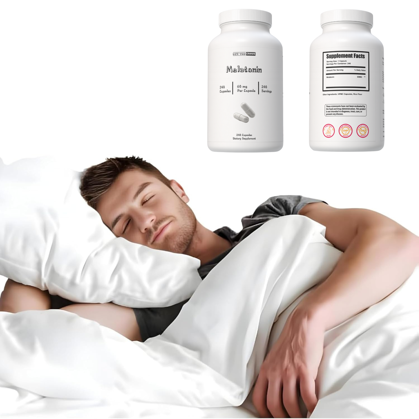 Melatonin 60mg Extra Strength Capsules, 240 Counts, Easy to Swallow & Fast Dissolve | Vegetarian Friendly, Non-GMO & No Gluten