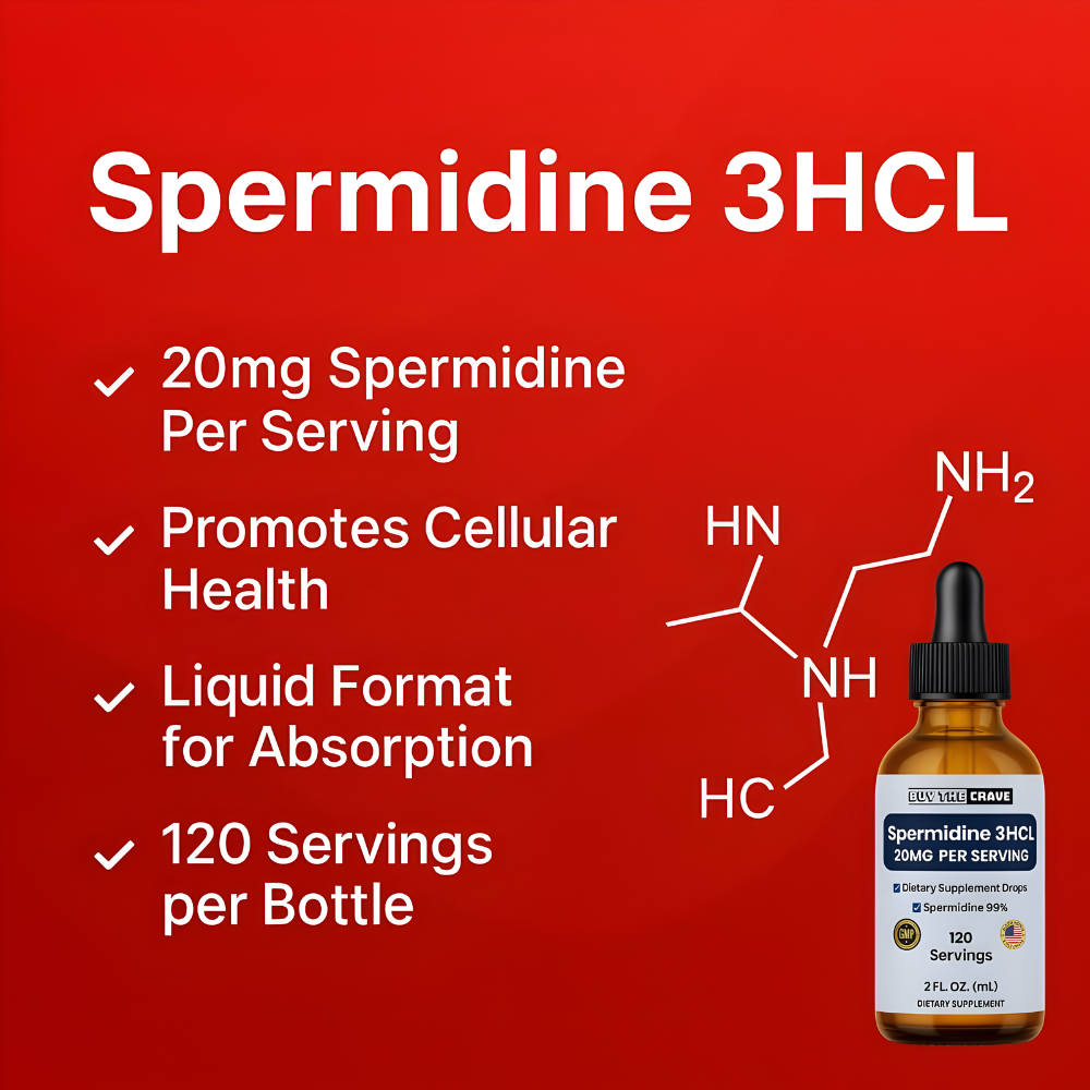 Spermidine Liquid Drops – 20mg per Serving – Cellular Health & Longevity Support – Fast-Absorbing Formula – 2 fl oz Dropper Bottle – Non-GMO, Vegan, Sugar-Free