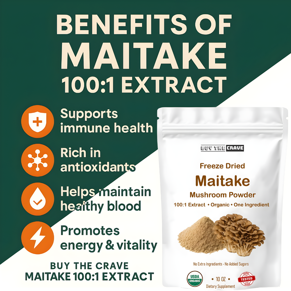 Organic Maitake Mushroom Extract Powder 100:1 – Wild-Harvested Fruit Body, Dual-Phase Hot-Water Extraction, Immune-Support Adaptogen, Vegan & Non-GMO – 10 oz (283.5 g)