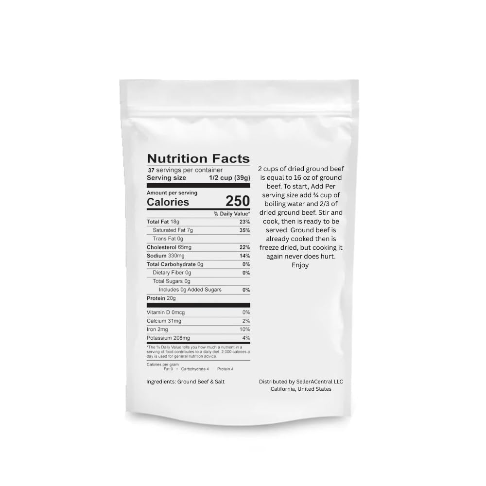 Freeze Dried USDA Ground Beef | Survival Emergency Food Supply, Meal Prep, MRE | Made in USA | Shelf Live 25+ Years | 32 Oz