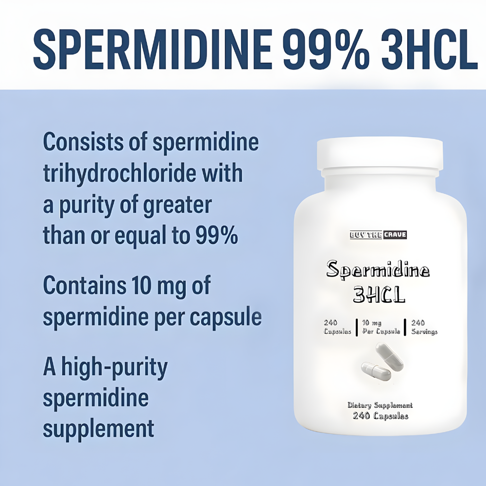 Spermidine 3HCL 99% Supplement – 10 mg per Serving – Plant-Based Formula for Cellular Function, Longevity & Autophagy Support – 240 Capsules – Vegan, Non-GMO