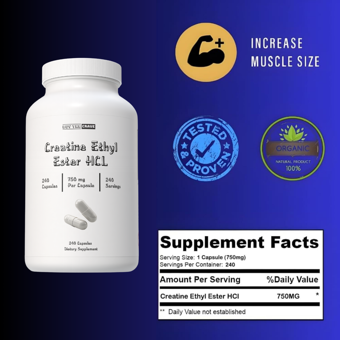 Creatine Ethyl Ester HCI Pills, 7X Concentrated vs Monohydrate Powder, Cognitive, Energy, Muscle, Recovery Support for Men & Women, Creatine HCI Capsules 240 Servings