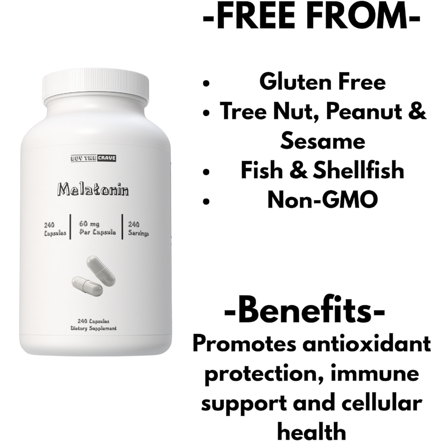 Melatonin 60mg Extra Strength Capsules, 240 Counts, Easy to Swallow & Fast Dissolve | Vegetarian Friendly, Non-GMO & No Gluten