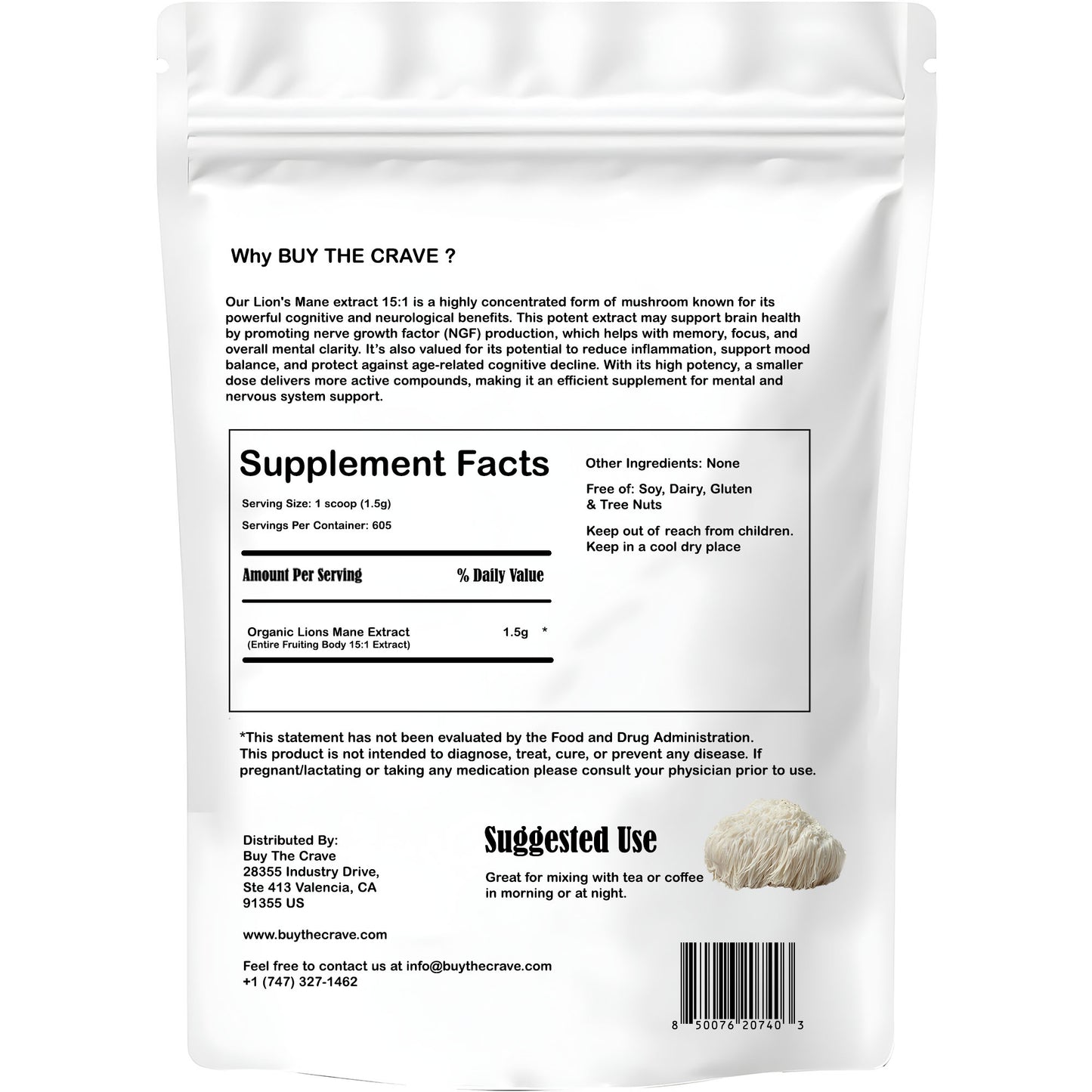 Organic Freeze Dried Lions Mane Mushroom Powder, Extract 15:1, Memory, Focus, Cognitive Support, 1.5 Gram Per Serving, Supplement Powder - Non-GMO, Vegan, USDA Organic