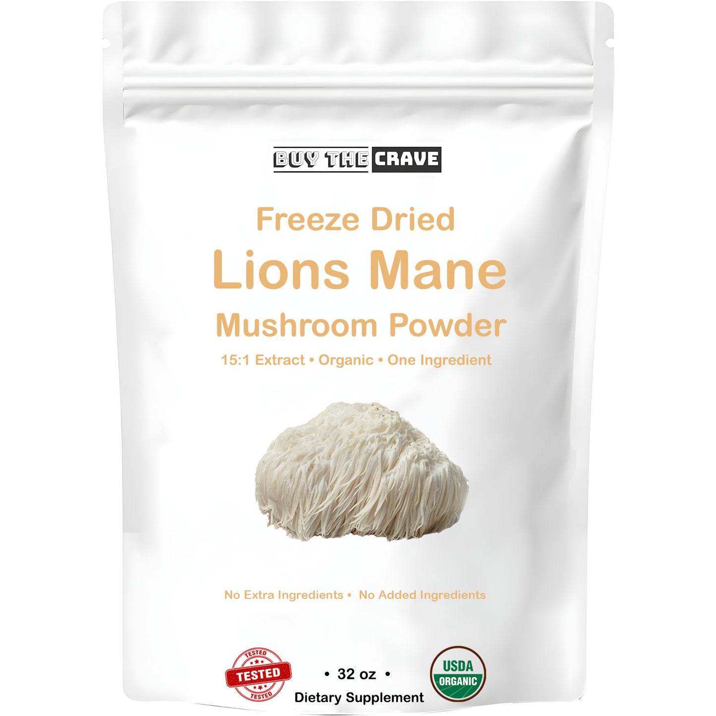 Organic Freeze Dried Lions Mane Mushroom Powder, Extract 15:1, Memory, Focus, Cognitive Support, 1.5 Gram Per Serving, Supplement Powder - Non-GMO, Vegan, USDA Organic