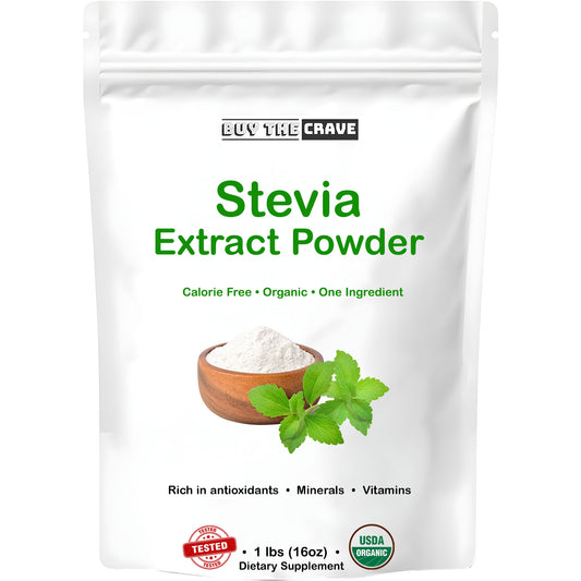 Organic Stevia Extract 200:1 Sweetener, Per Serving 45mg, 10089 Servings, Highest Grade of Stevia, Non-GMO, Vegan, No After-Taste, 454g (1 lbs) Per Bag