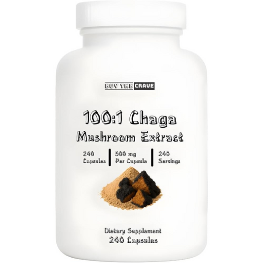 Freeze-Dried Chaga Mushroom 100:1 Extract Capsules – 500 mg, 240 Count (240 Servings) – Immune Support, Antioxidant-Rich, Non-GMO, Gluten-Free Dietary Supplement