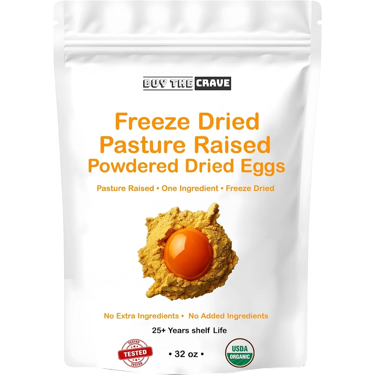 Freeze Dried Powdered Dried Eggs, Grade A Eggs, Grass Fed Pasture Raised, 85 Servings, MRE Food Supply, Camping Essentials, 25+ Years Shelf Life, Emergency Food Supply, 32 OZ