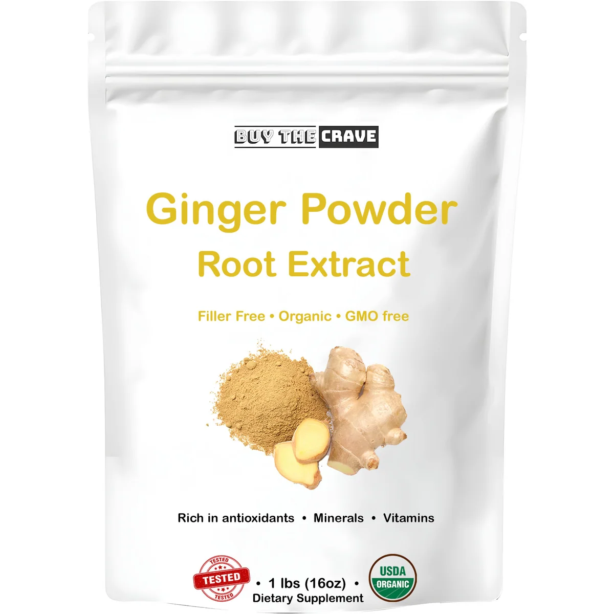 Organic Ginger Root Extract Powder, Ginger Supplement, Herbal Supplement, Great for Baking, Cooking & Tea, 453g (1 lbs)