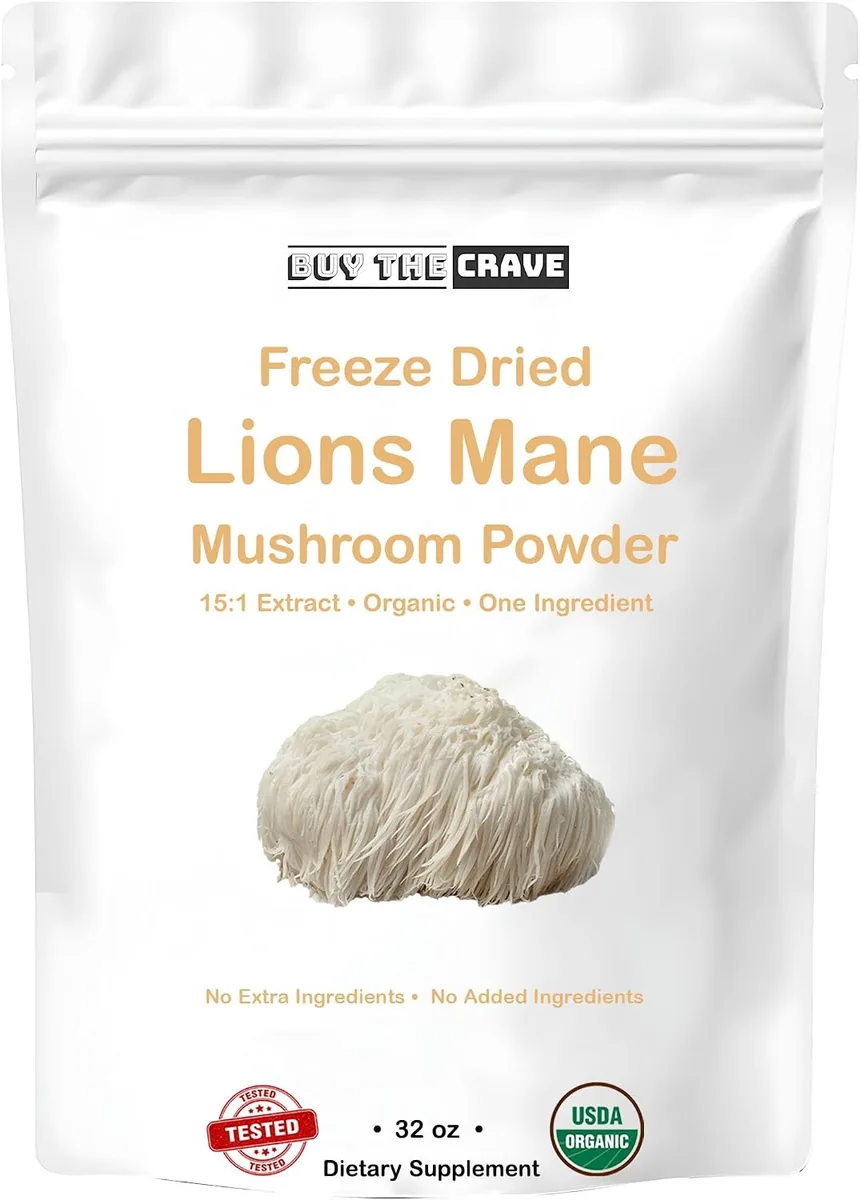 Organic Freeze Dried Lions Mane Mushroom Powder, Extract 15:1, Memory, Focus, Cognitive Support, 1.5 Gram Per Serving, Supplement Powder - Non-GMO, Vegan, USDA Organic - 32 oz (907g)